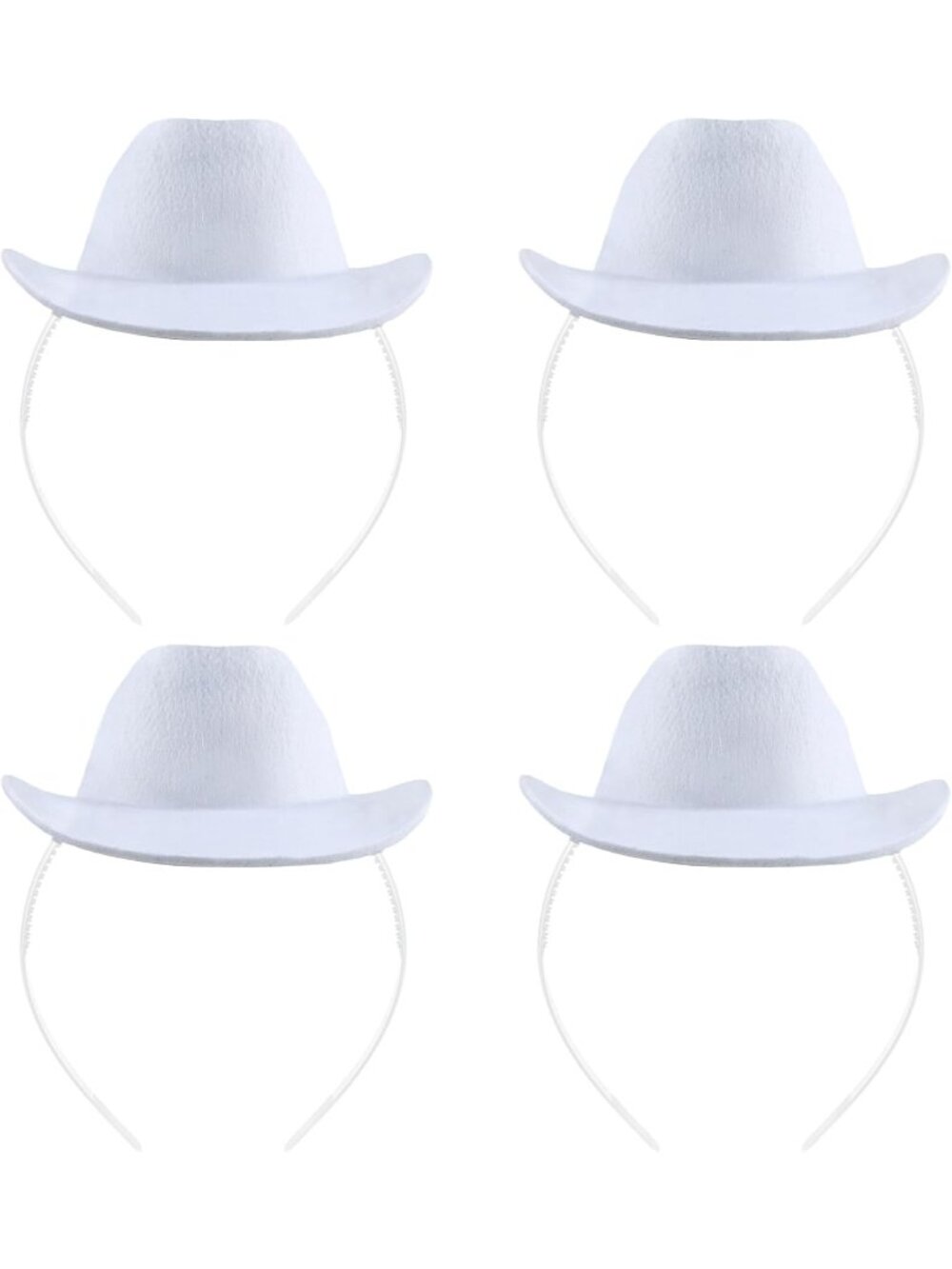 Kids White Plastic Western Cowgirl Cowboy Hat Headband 4 Pack